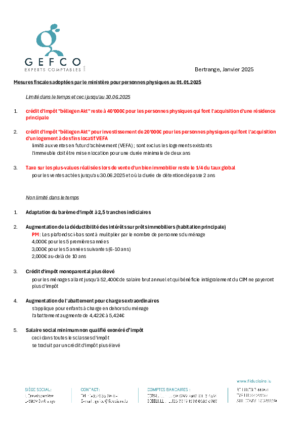 Mesures fiscales personnes physiques