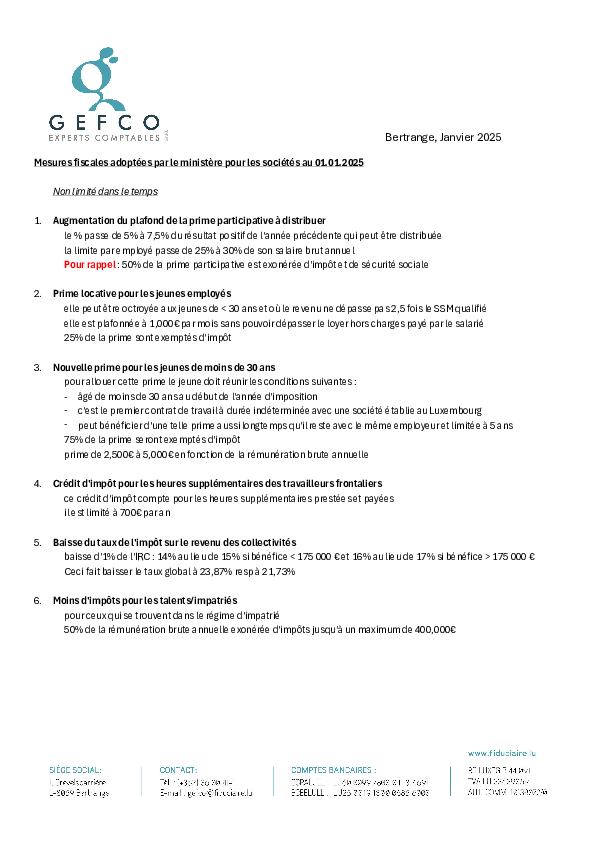 Mesures fiscales sociétés